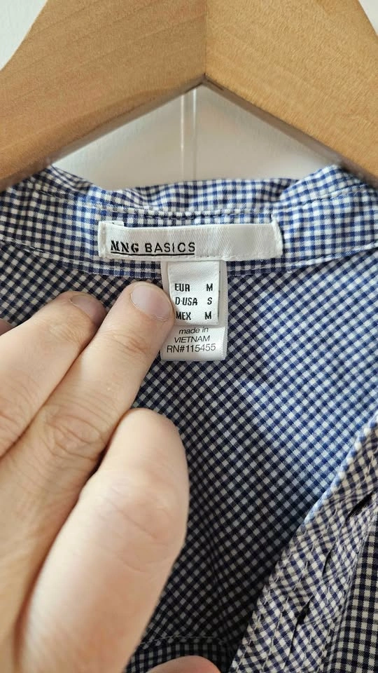 MNG BASICS blue white gingham short sleeve button up shirt size - photo 3