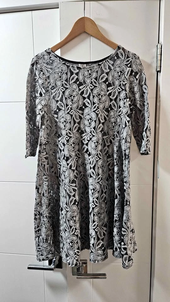 Free People Black White Lace Dress S P 3/4 Sleeve