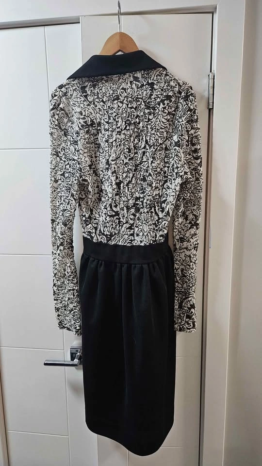 Vintage Black & white patterned long sleeve dress - photo 2