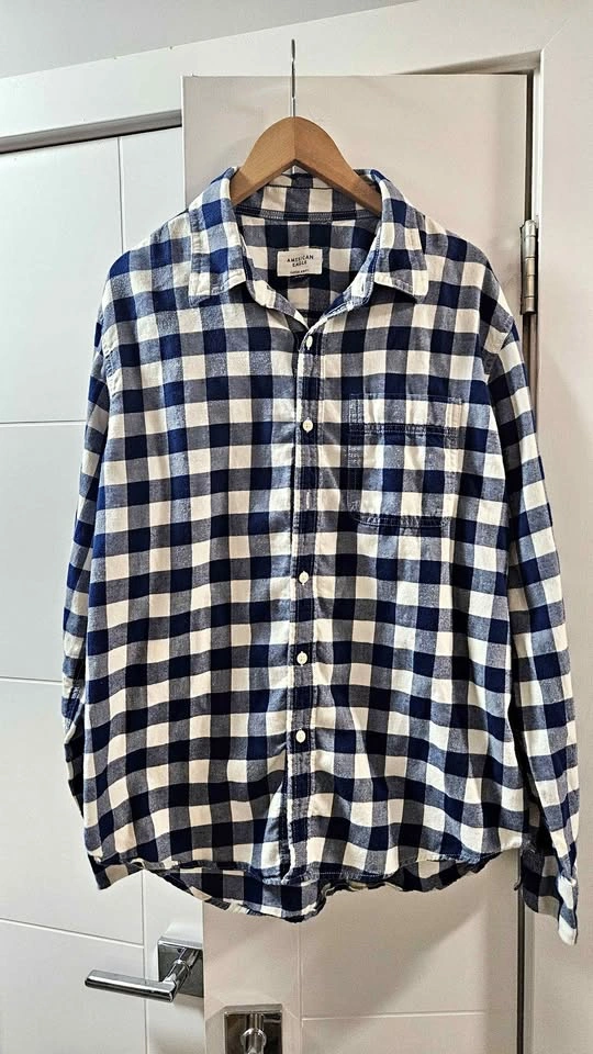 American Eagle Super Soft Blue White Plaid Flannel Shirt M