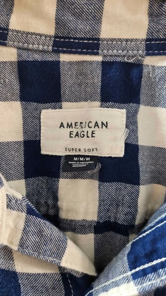 American Eagle Super Soft Blue White Plaid Flannel Shirt M - photo 3