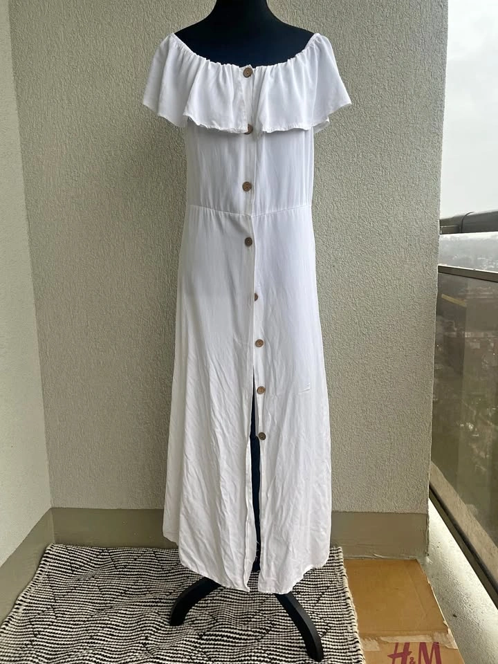 White Viscose Off-Shoulder Maxi Dress - Italy, Size M