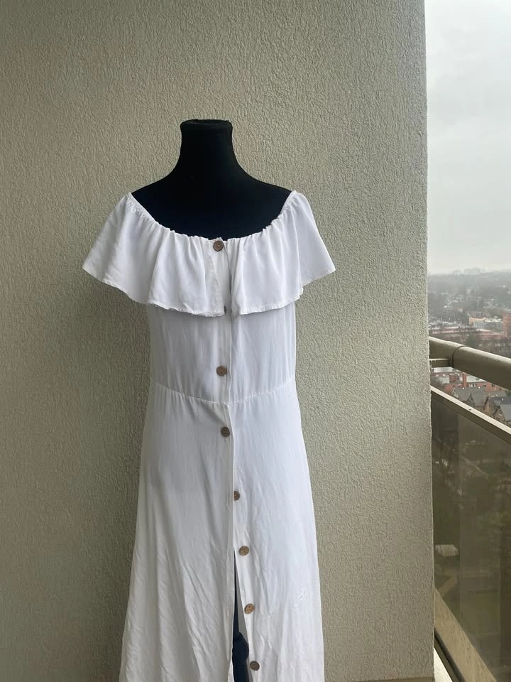 White Viscose Off-Shoulder Maxi Dress - Italy, Size M - photo 2