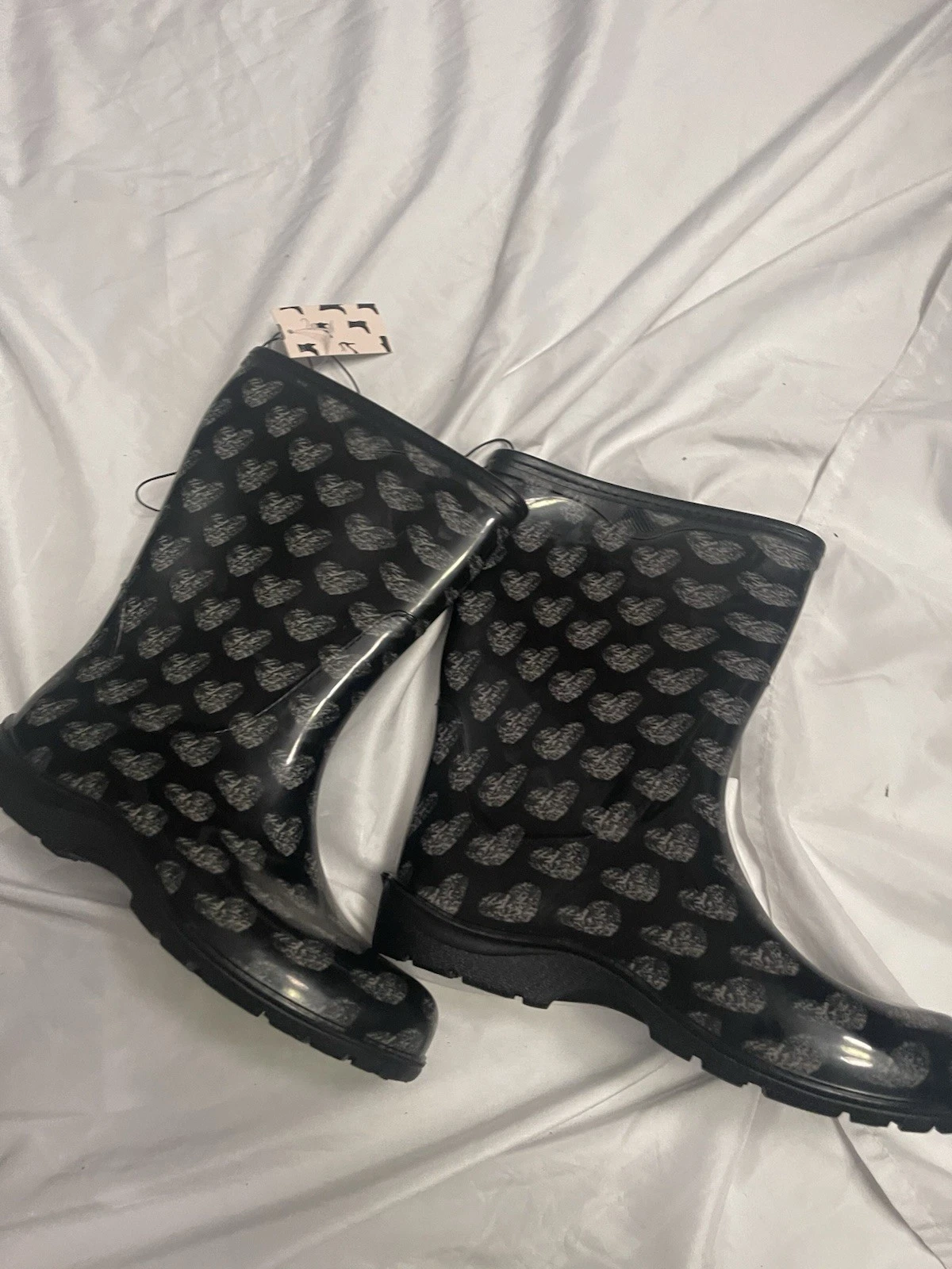 Black Rain Boots With Hearts Size 9