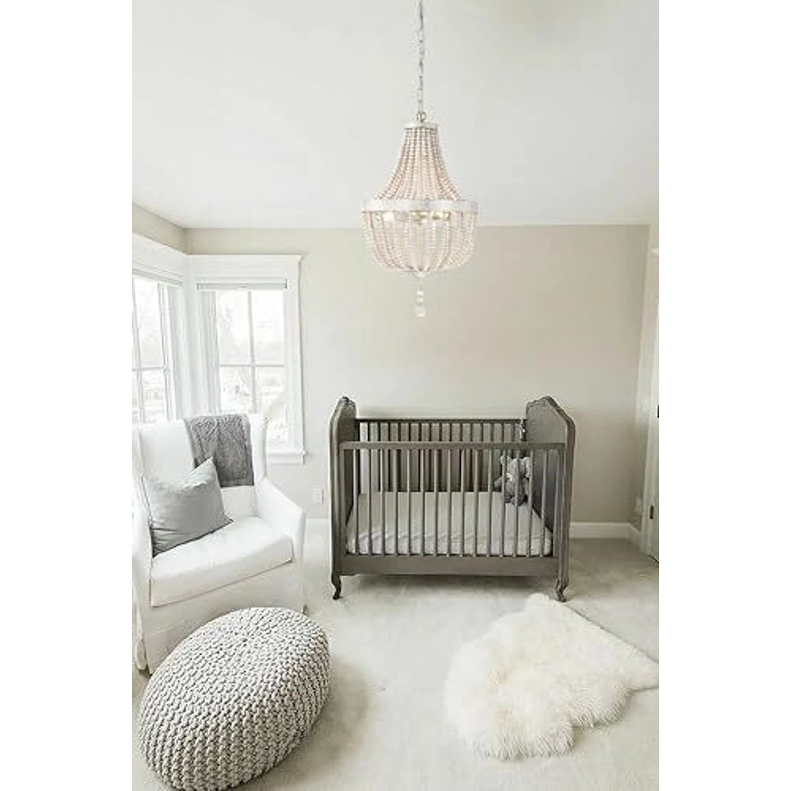 New Wood Bead Chandelier 3-Light Boho Pendant Light Wash White