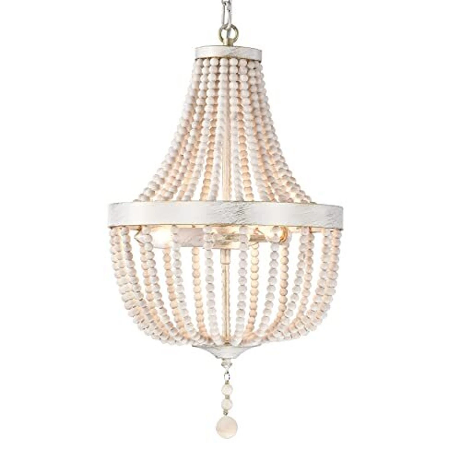 New Wood Bead Chandelier 3-Light Boho Pendant Light Wash White - photo 3