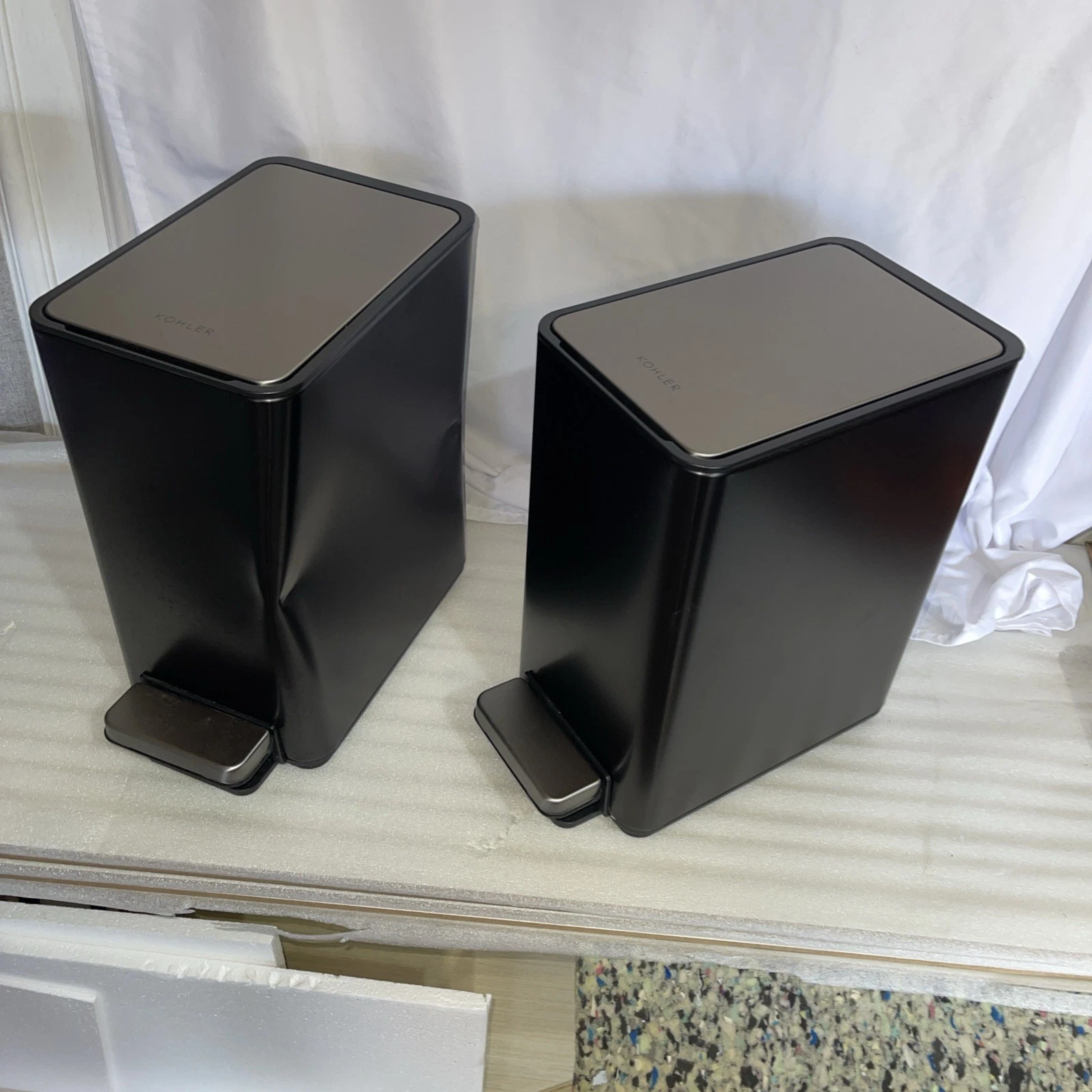2 PACK - Kohler 6L Step On Trash Cans - Black Stainless Steel
