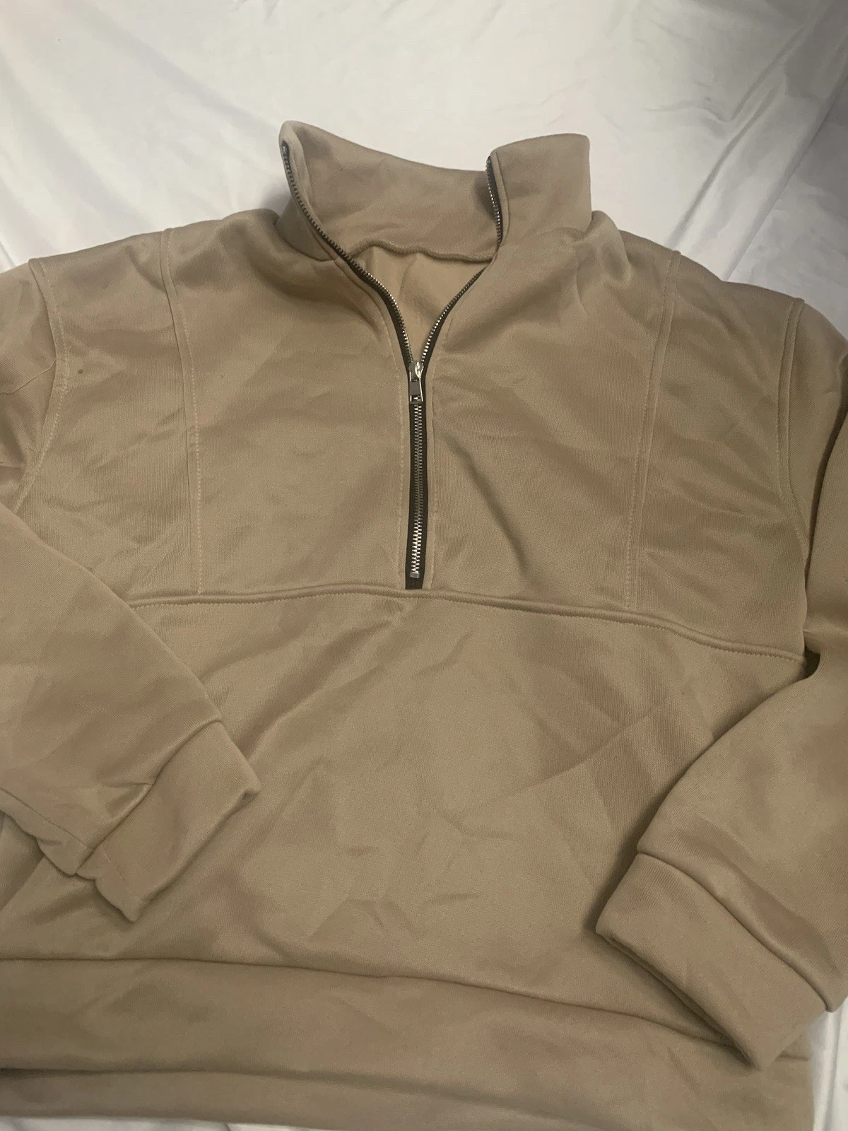 Half Zip Pullover Sweatshirt Womens M Brown Beige