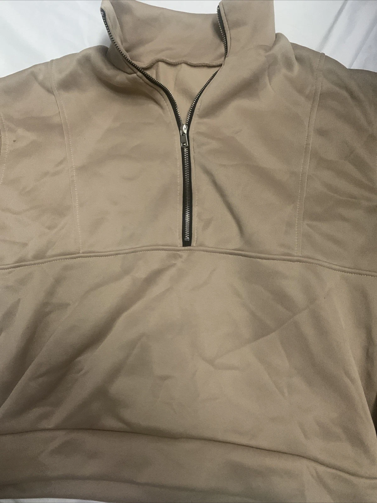 Half Zip Pullover Sweatshirt Womens M Brown Beige - photo 2