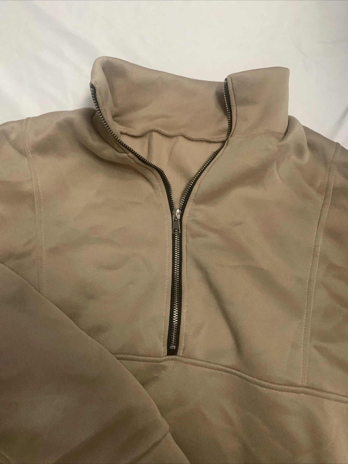 Half Zip Pullover Sweatshirt Womens M Brown Beige - photo 5