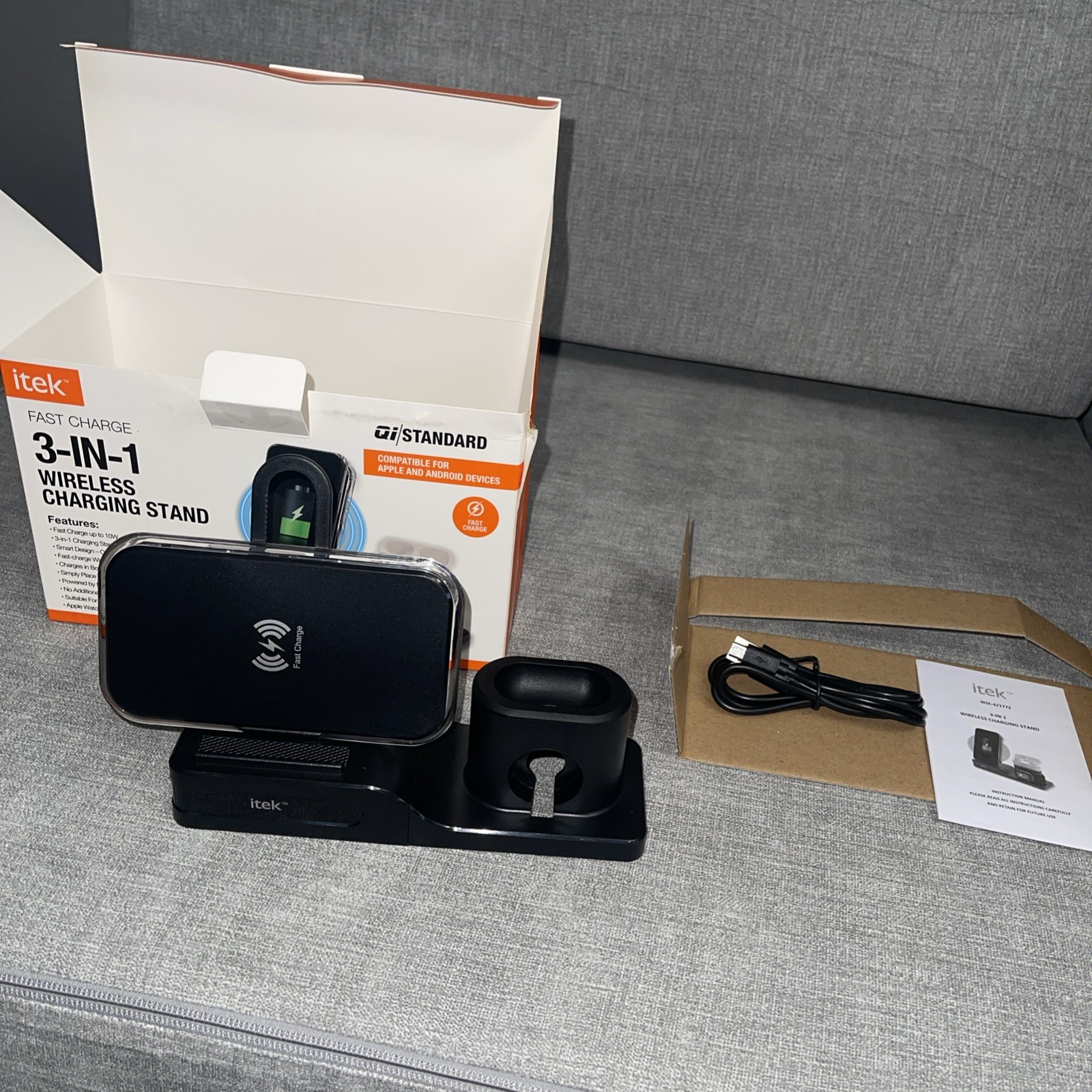 New iTek 3-in-1 Qi Wireless Charging Stand (Black)