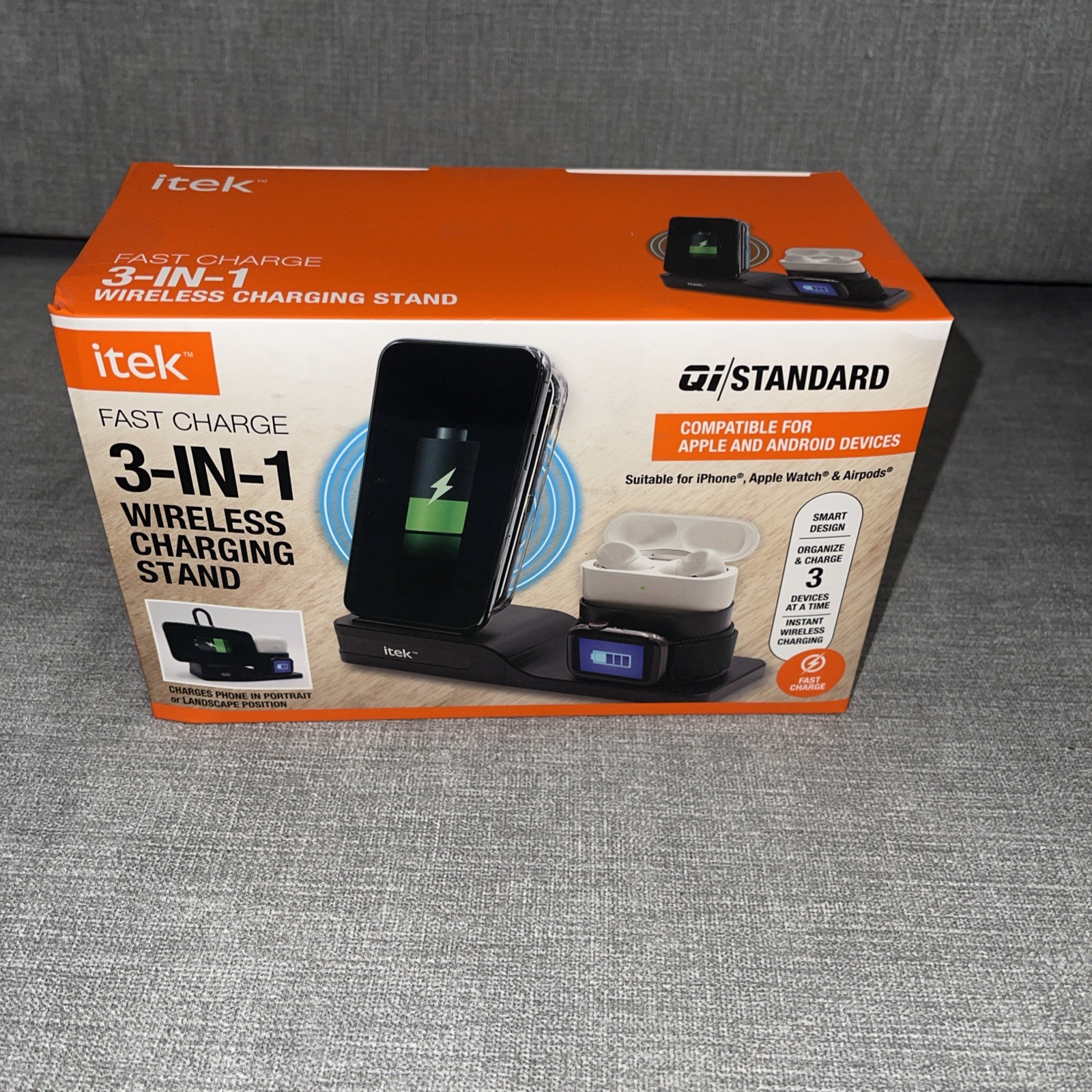 New iTek 3-in-1 Qi Wireless Charging Stand (Black) - photo 2
