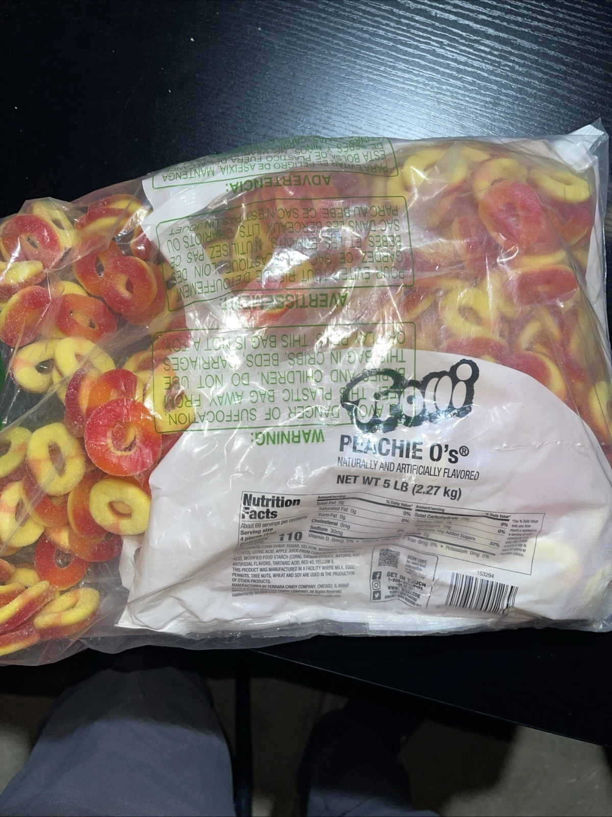 Trolli Peachie O's Sour Gummy Rings Candy - 5 lb Bag