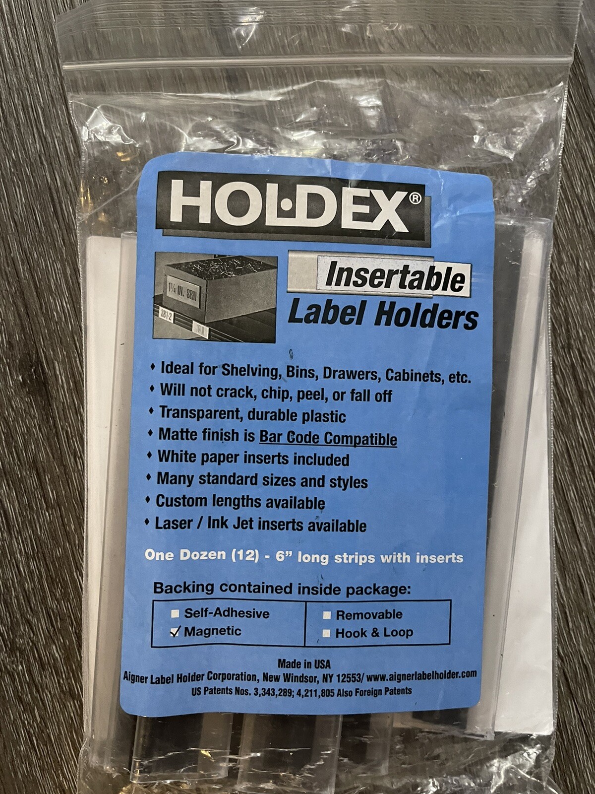 Magnetic Label Holders - 12/Case - 1x6" Hol-Dex