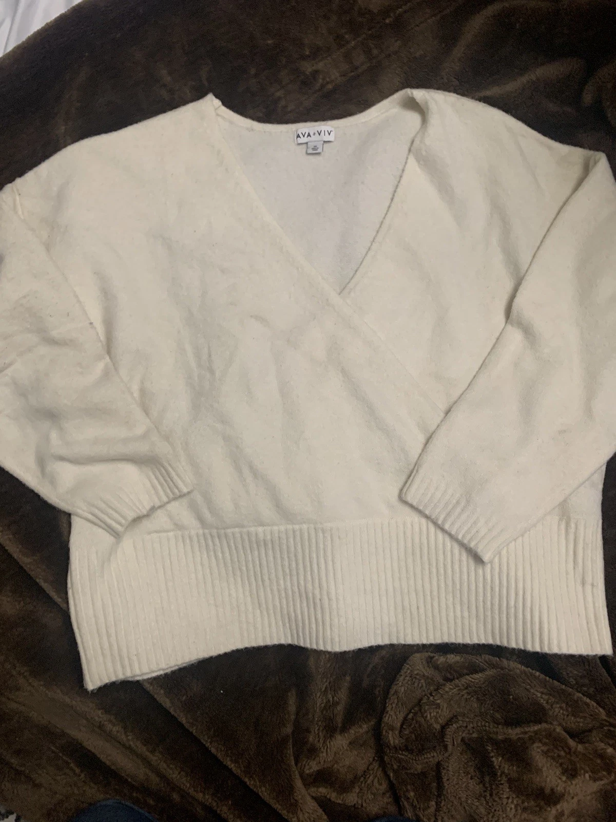Ava & Viv Collared V-neck Pullover Sweater size 3X Cream - NEW