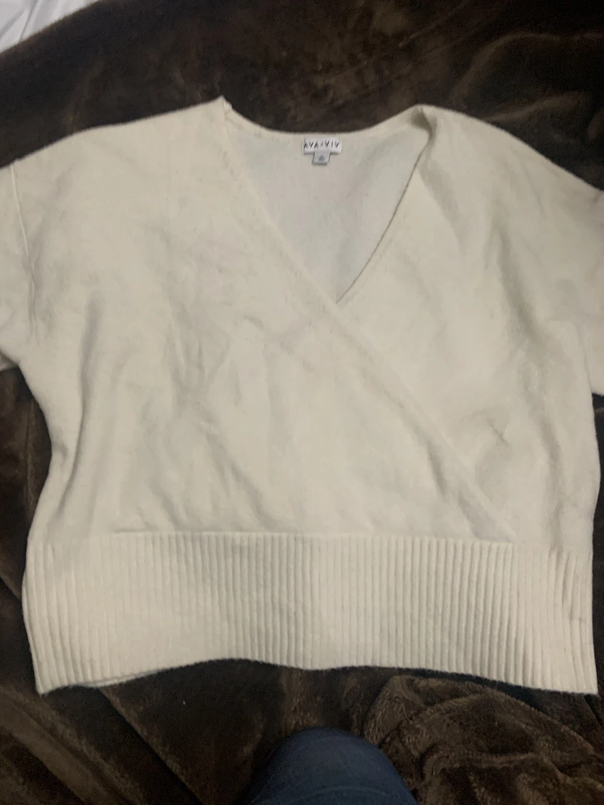 Ava & Viv Collared V-neck Pullover Sweater size 3X Cream - NEW - photo 2