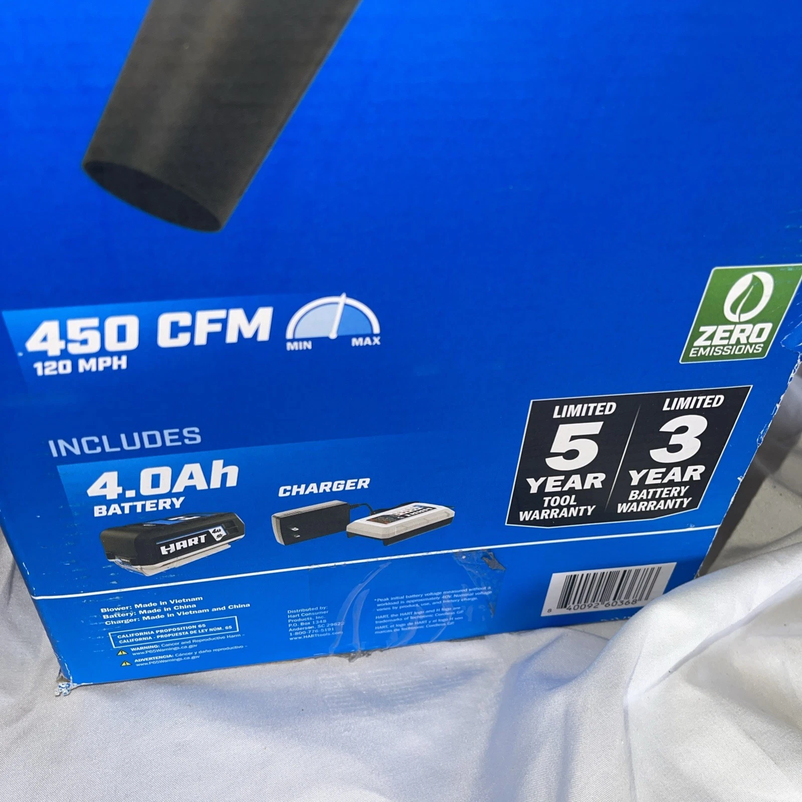 BRAND NEW 40V HART 450 CFM HLBL051VNM Handheld Leaf Blower - Whi - photo 3