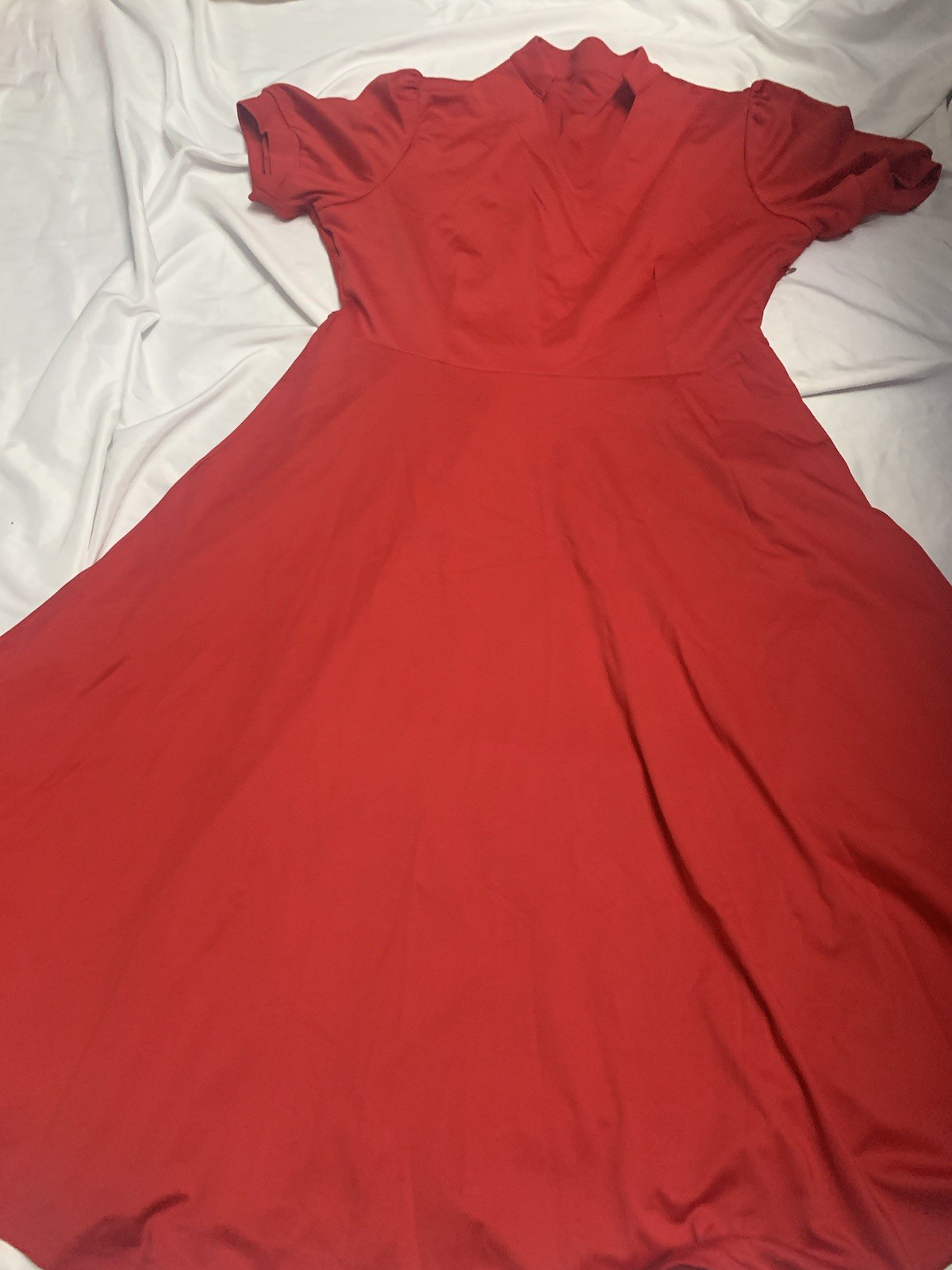 Women Red Off Shoulder Cocktail Skater Dress L
