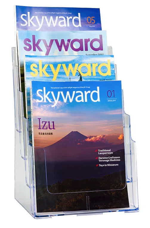 Azar Four-Tier Brochure Holder, 8.5" x 11", Clear Plastic