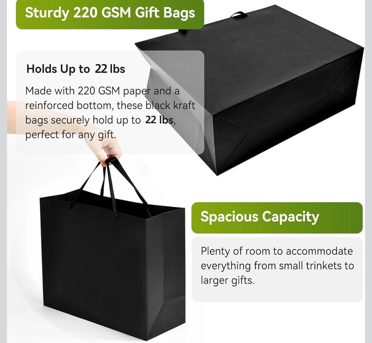 Black Paper Kraft Bags with Handles - 30 Pcs, Large - photo 4