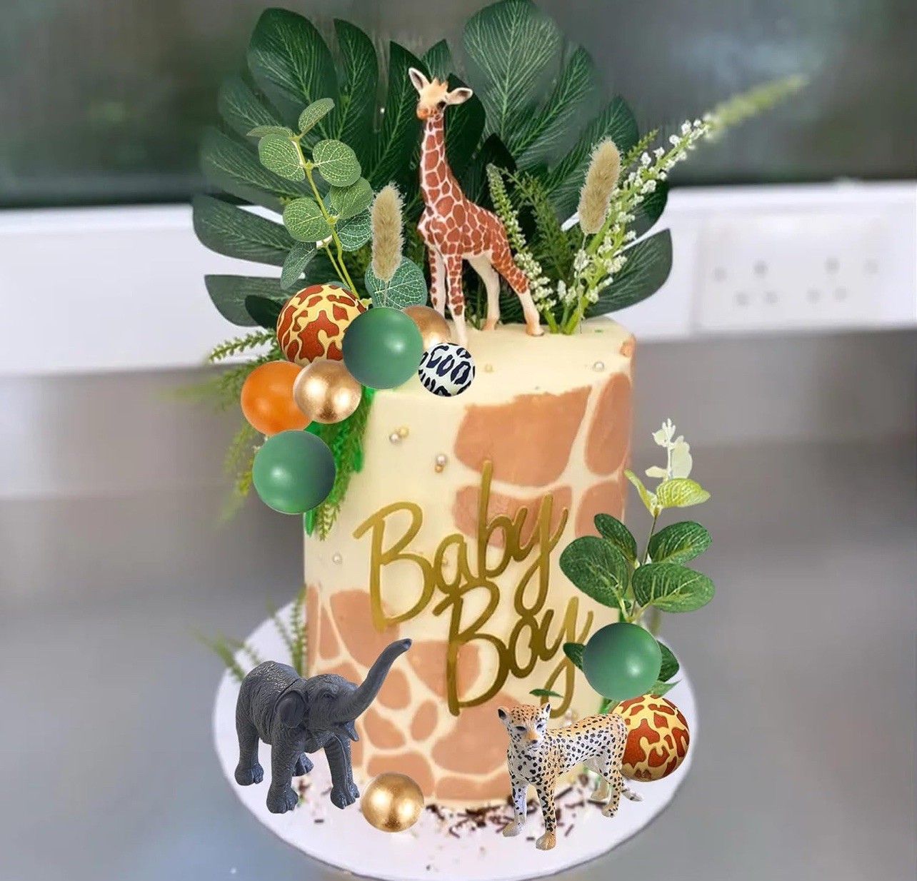 Safari Jungle Animal Cake Toppers Green Leaves Balls Cake Decora - photo 3