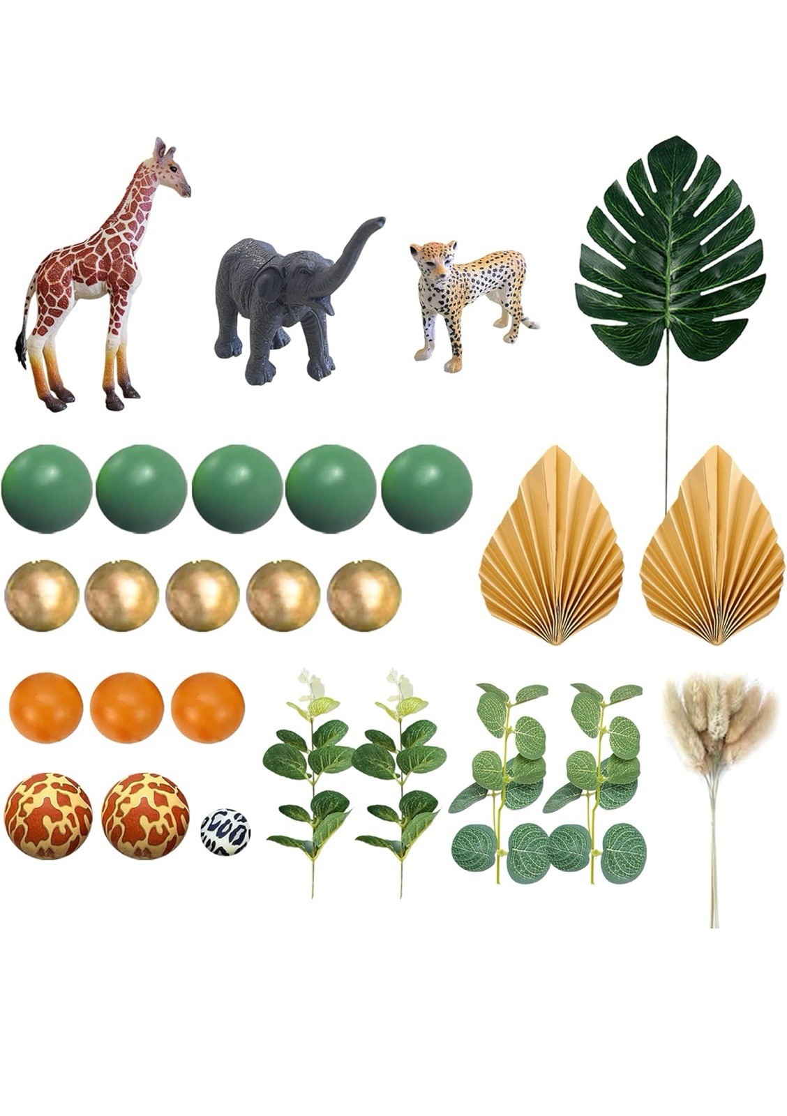 Safari Jungle Animal Cake Toppers Green Leaves Balls Cake Decora - photo 4