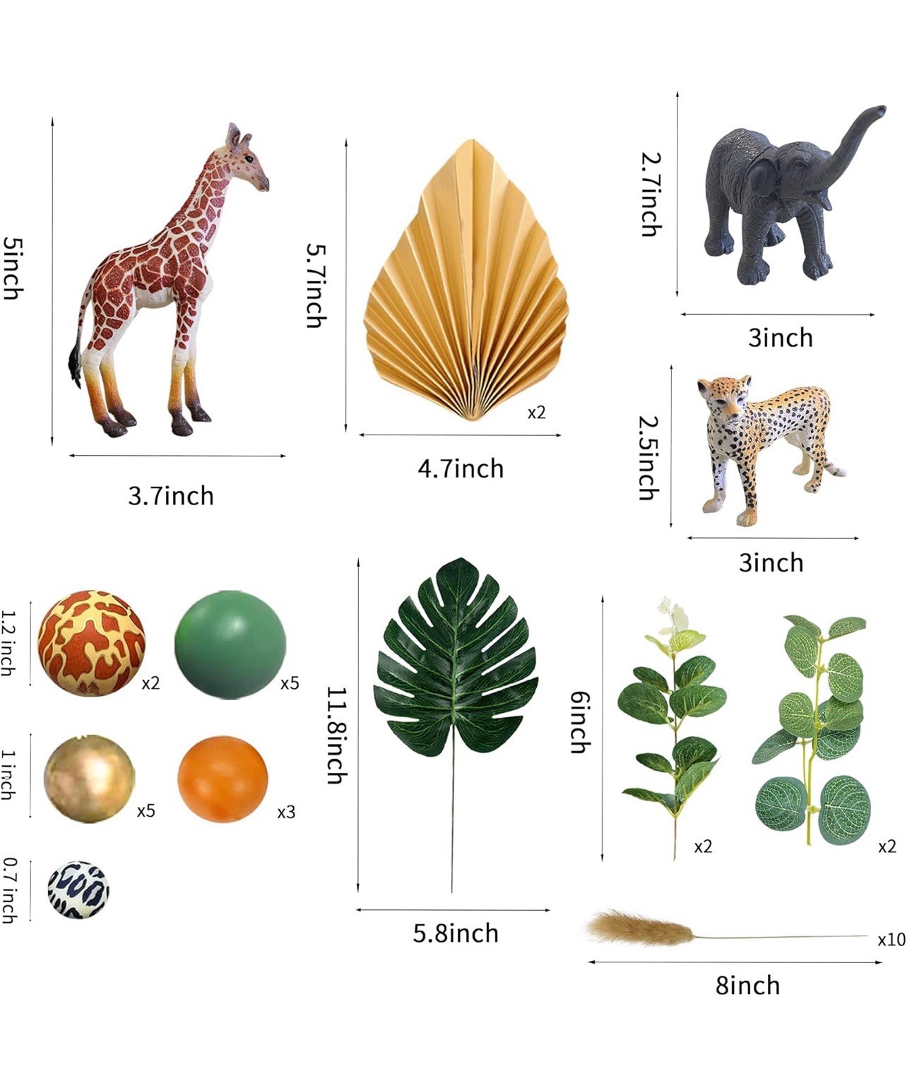 Safari Jungle Animal Cake Toppers Green Leaves Balls Cake Decora - photo 5