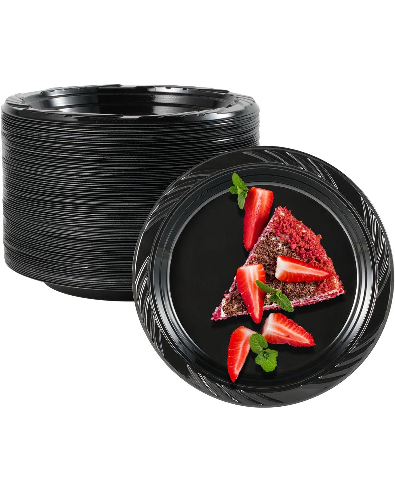 180 Count 6 Inch Black Plastic Dinner Plates - photo 3