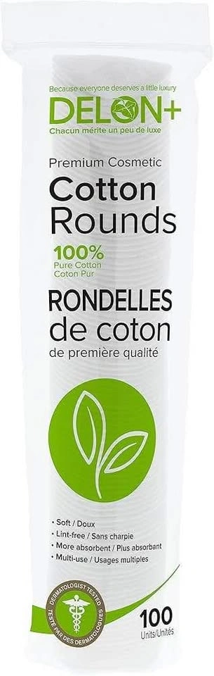 DELON LABORATORIES Premium Cotton Cosmetic Pads/Rounds, White, 1