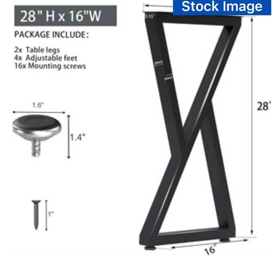 2 Metal Desk Dining Table Legs - Black - photo 2