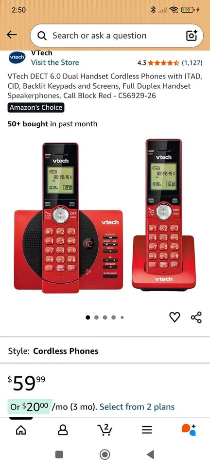 VTech DECT 6.0 Dual Cordless Phones w/ CID, Call Block