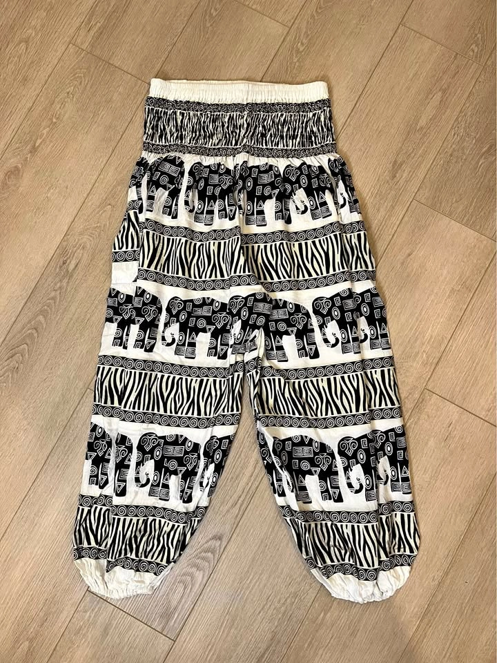 HAREM Black & White Elephant Print Parachute Pants