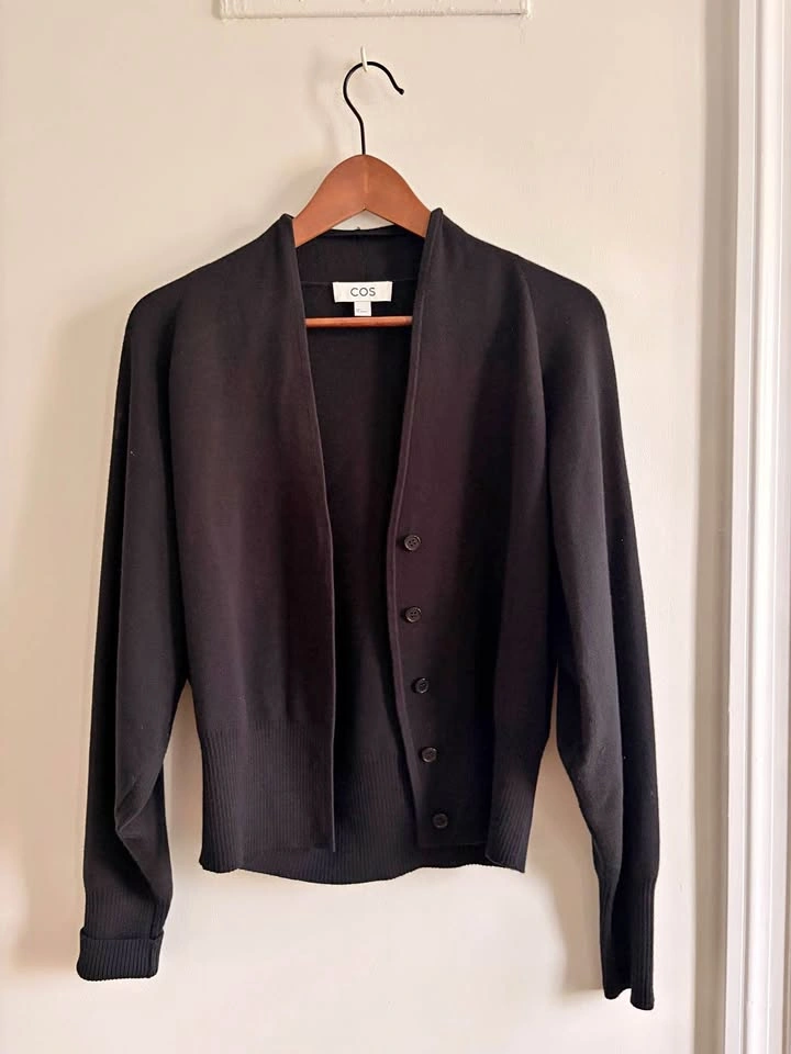 COS Black Minimal Button-Front Wool Blend Cardi - Small
