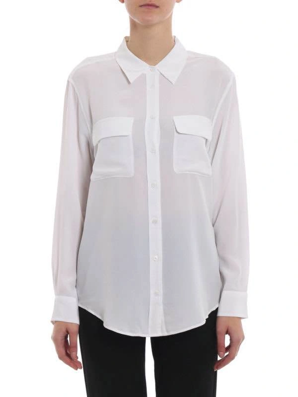 Equipment Cream Button-Down Silk Shirt - Medium - photo 2