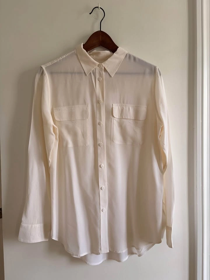 Equipment Cream Button-Down Silk Shirt - Medium - photo 5