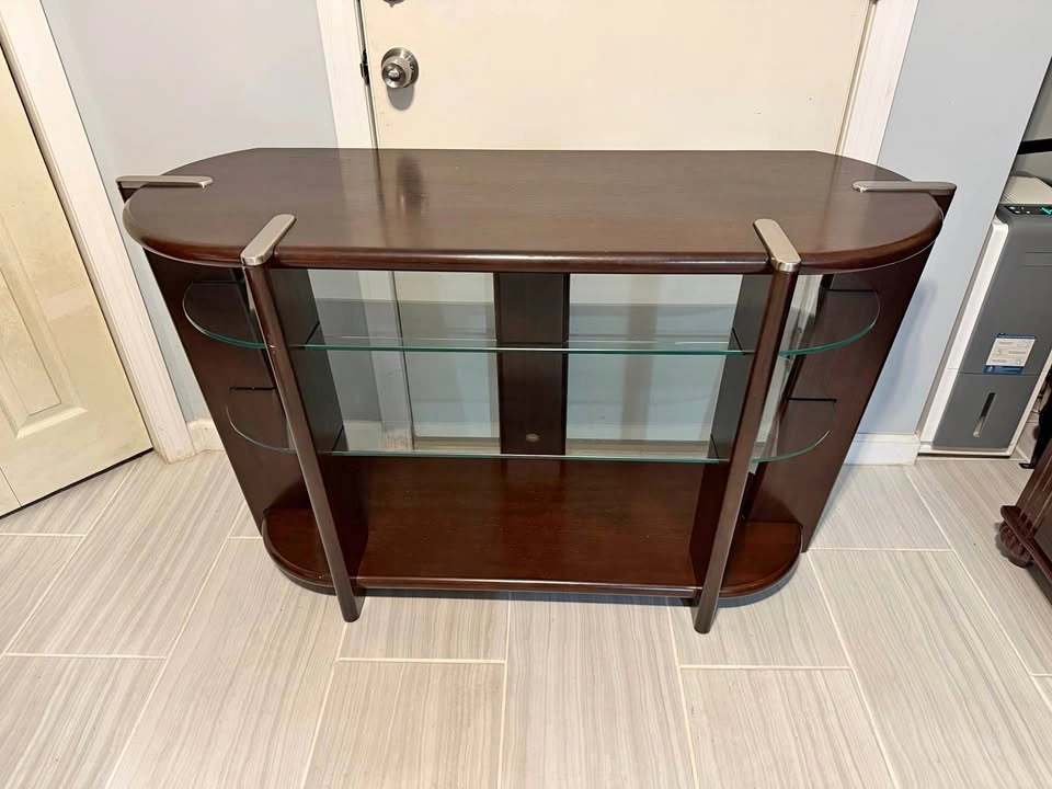 Modern TV Stand / Console Table with Glass Shelves