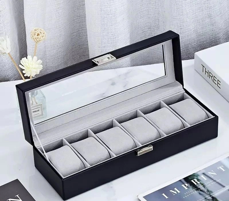 Luxury 6-Slot Watch Display Box – Black Leather Organizer Case