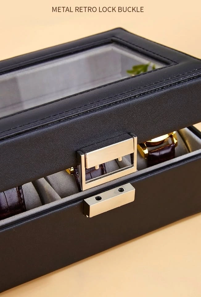 Luxury 6-Slot Watch Display Box – Black Leather Organizer Case - photo 2