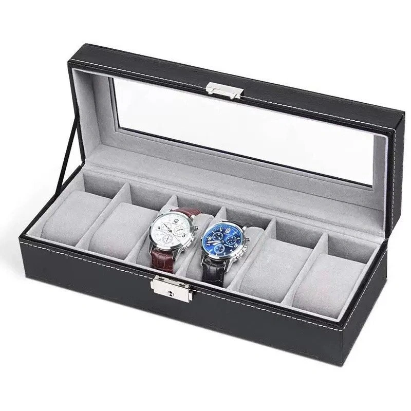 Luxury 6-Slot Watch Display Box – Black Leather Organizer Case - photo 3