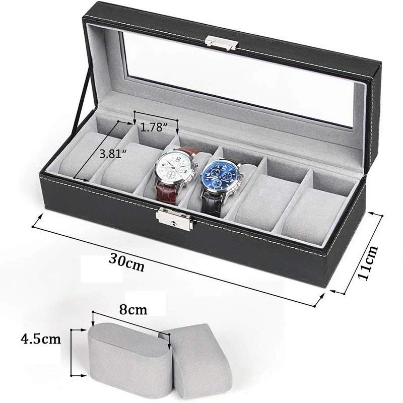 Luxury 6-Slot Watch Display Box – Black Leather Organizer Case - photo 4