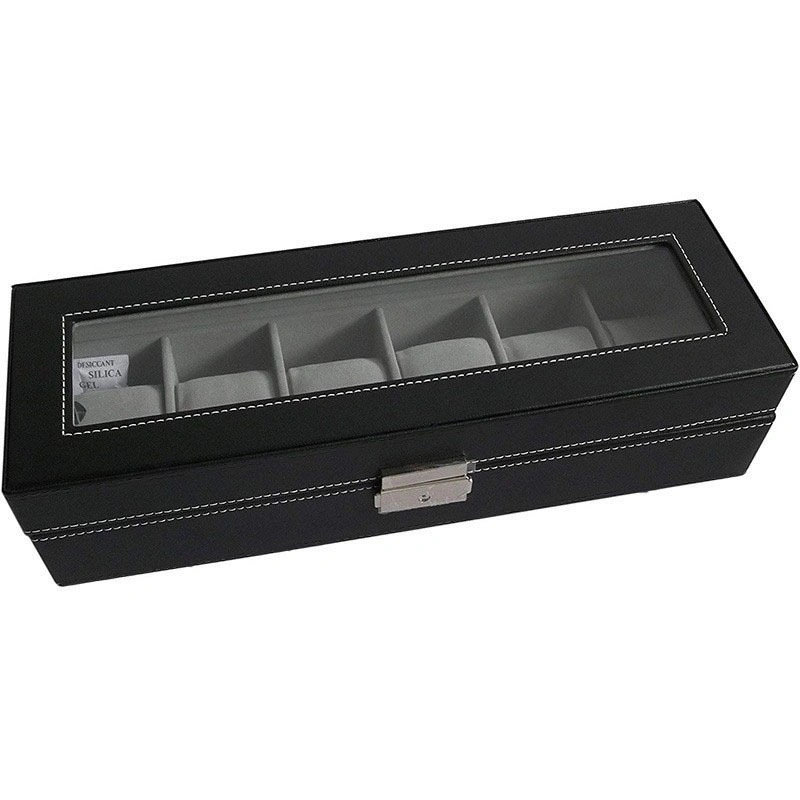 Luxury 6-Slot Watch Display Box – Black Leather Organizer Case - photo 5