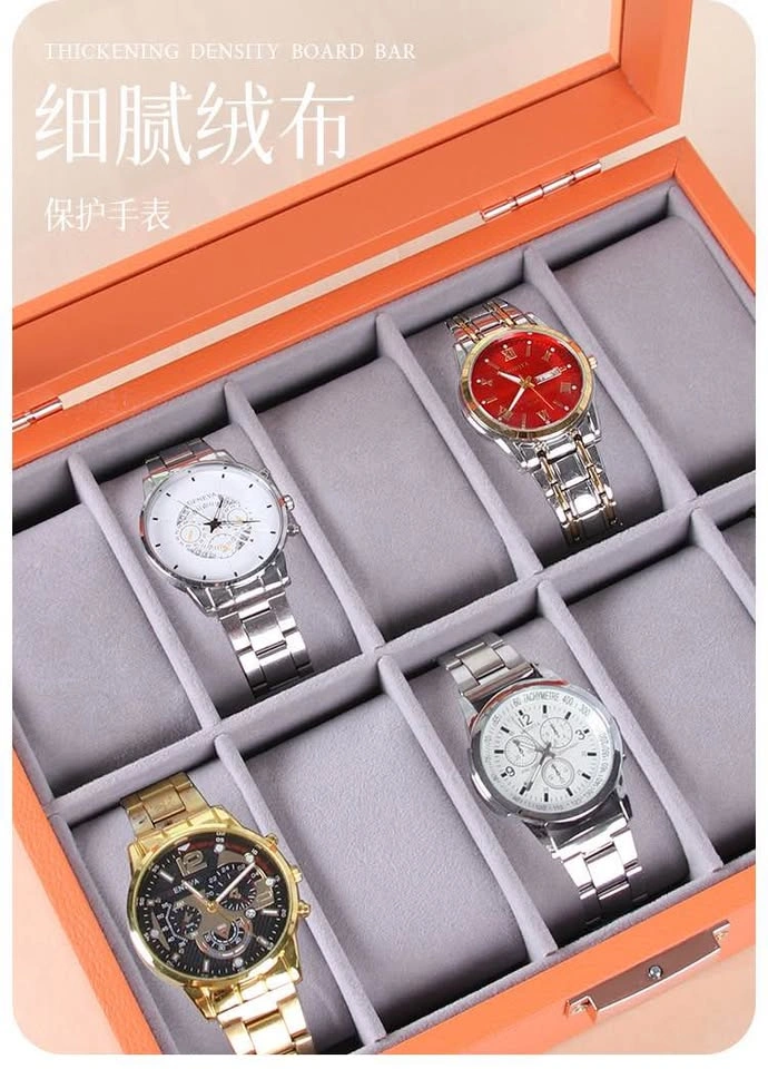 Luxury 6-Slot Watch Storage Box with Glass Display Lid – Orange - photo 2