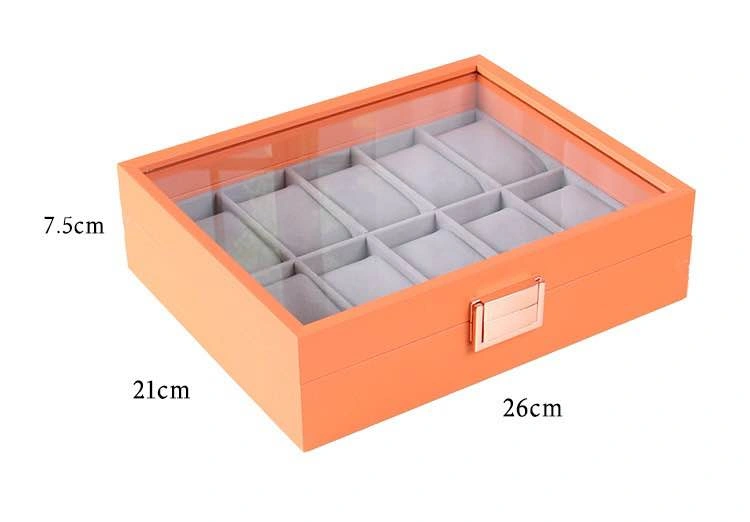 Luxury 6-Slot Watch Storage Box with Glass Display Lid – Orange - photo 3
