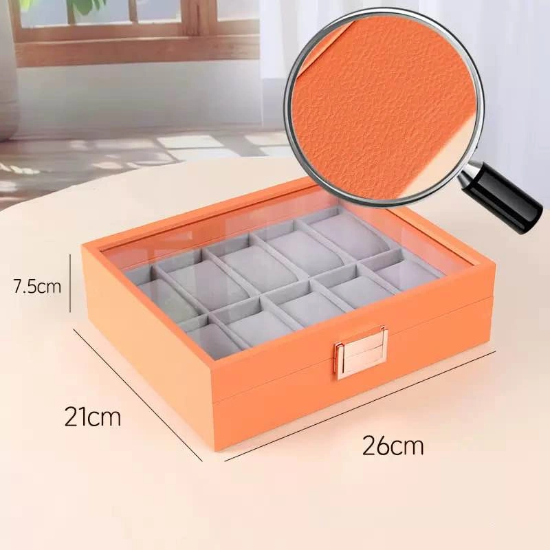 Luxury 6-Slot Watch Storage Box with Glass Display Lid – Orange - photo 4