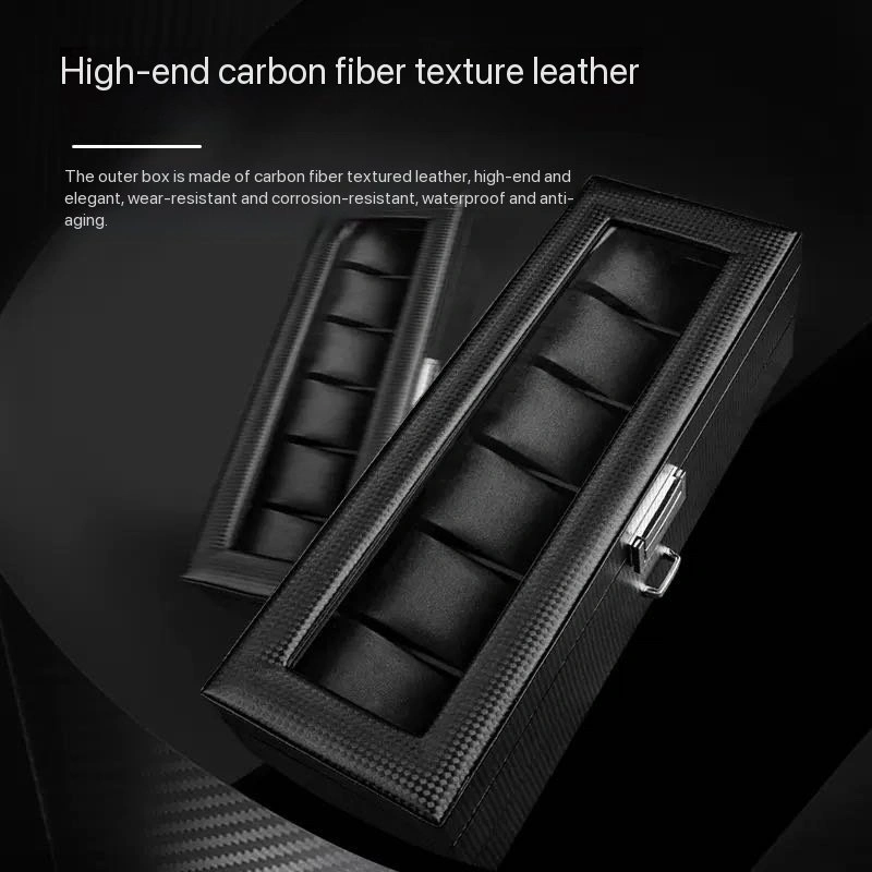 6 Slot Watch Box Organizer w/ Glass Lid & Drawer - photo 4