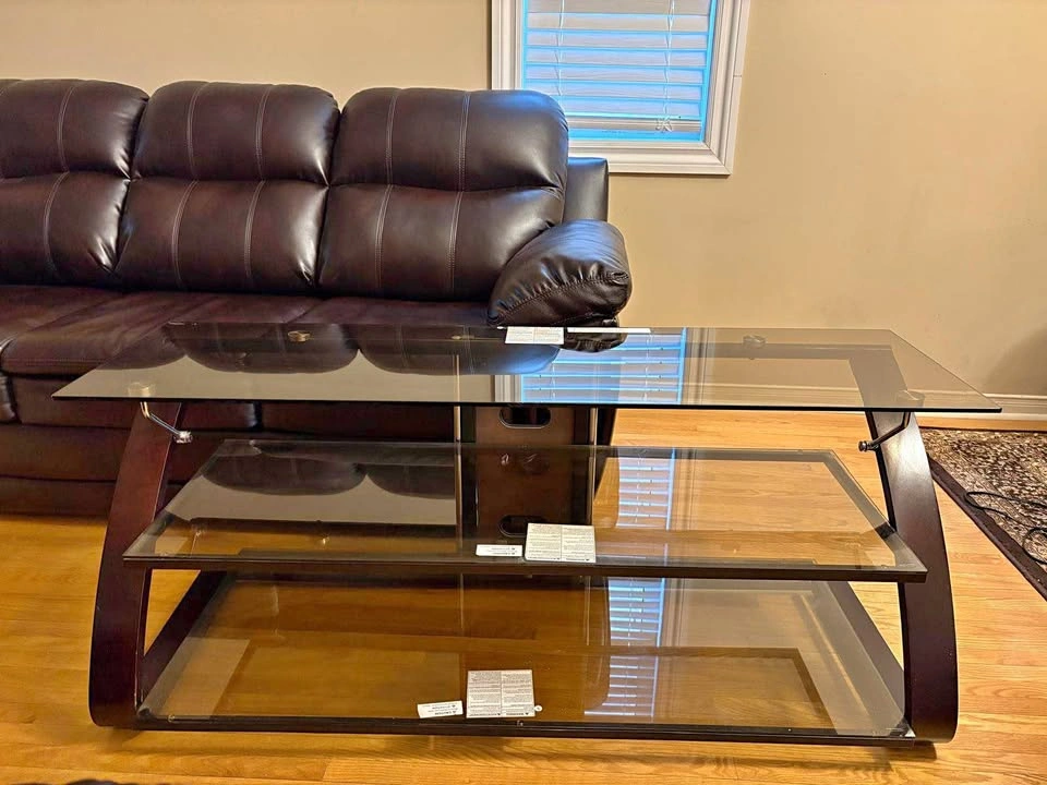 TV Stand with Glass Shelves