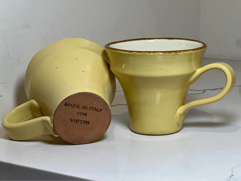 Vtg Vietri Italian Pottery Cucina Fresca Cream Saffron 2 Mugs - photo 3