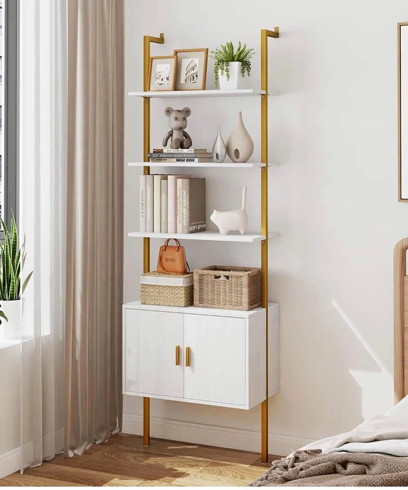 73" Tall Bookshelf with Cabinet, Wood & Metal Frame
