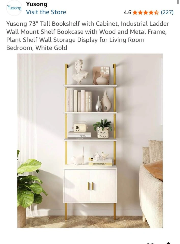 73" Tall Bookshelf with Cabinet, Wood & Metal Frame - photo 2