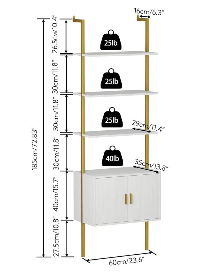 73" Tall Bookshelf with Cabinet, Wood & Metal Frame - photo 3